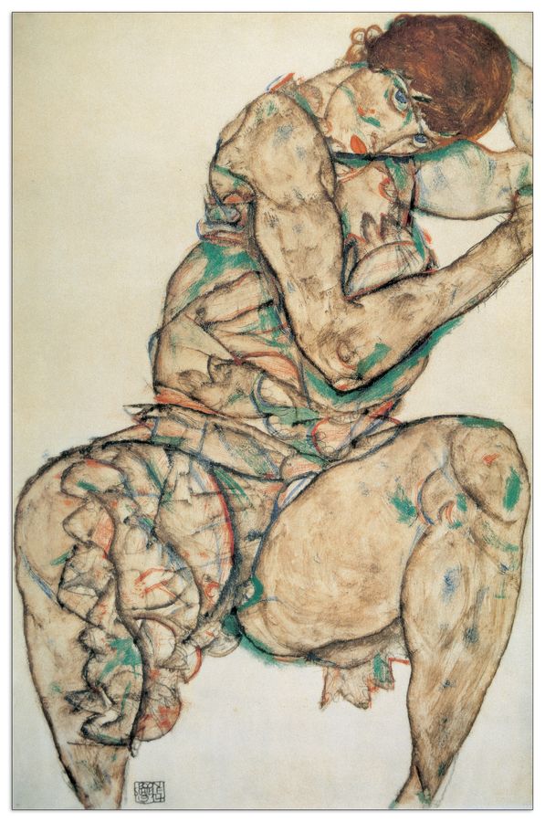 Schiele - Sitzende Frau Mit Linker Hand In Haar, Decorative MDF Panel (65x100cm)