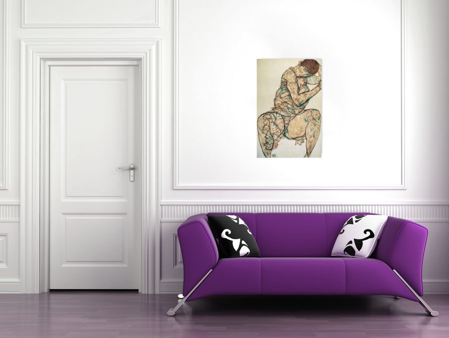 Schiele - Sitzende Frau Mit Linker Hand In Haar, Decorative MDF Panel (65x100cm)