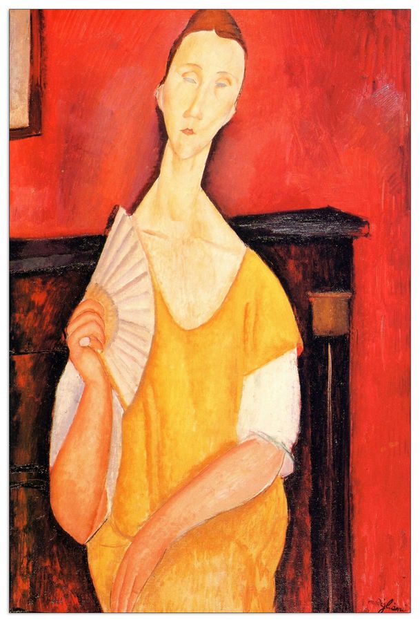 Modigliani Amedeo - Portrait of Lunia Czechowska with fan, Decorative MDF Panel (90x135cm)