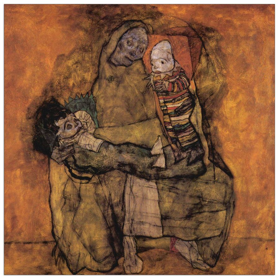 Schiele Egon  - Mother with two children, Decorative MDF Panel (30x30cm)