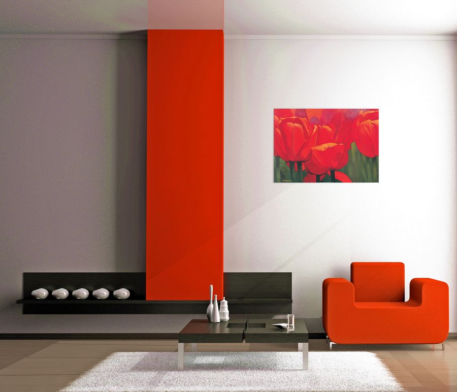 Christian - Red Time For Tulips, Decorative MDF Panel (100x70cm)