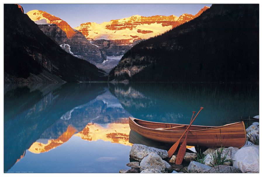 Anonymous - Canoe On Lake Louise, Decorative MDF Panel (90x60cm)