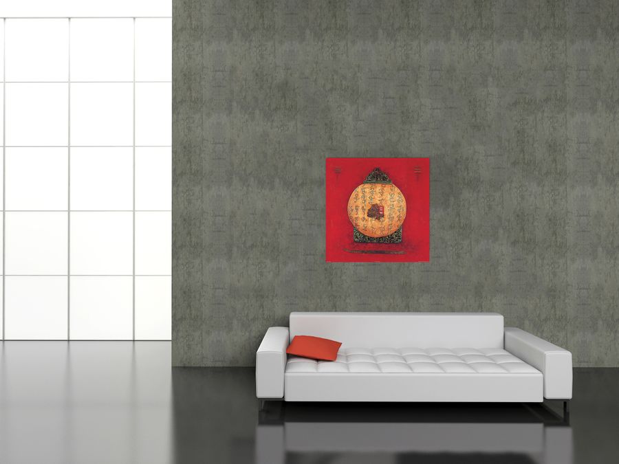 Thiry - Red Lotus II, Decorative MDF Panel (70x70cm)