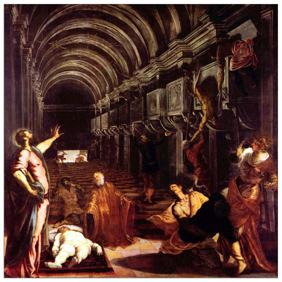 Tintoretto - Discovery of the corpse of St. Mark , Decorative MDF Panel (70x70cm)