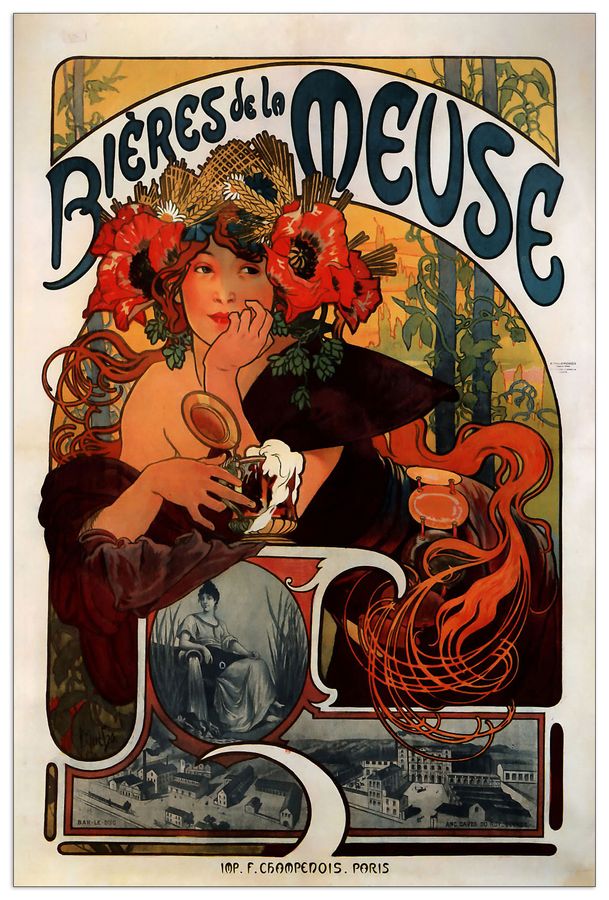Mucha Alphonse - Bieres de la Meuse, Decorative MDF Panel (90x135cm)