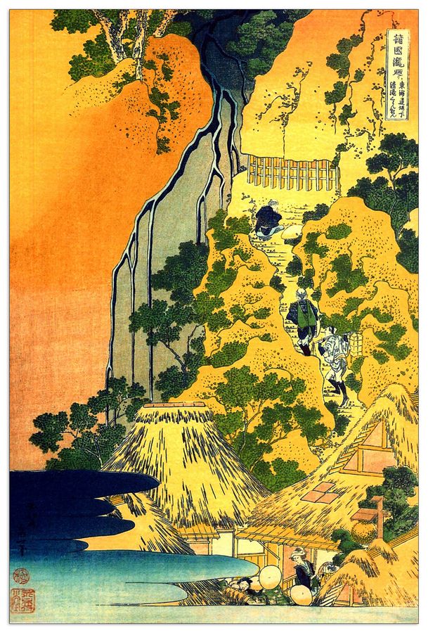 Hokusai Katsushika  - Waterfalls in all provinces, Decorative MDF Panel (90x135cm)