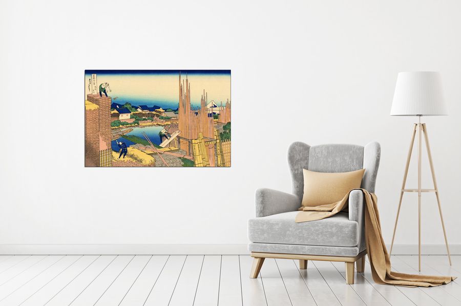 Hokusai Katsushika  - The timberyard at Honjo, Decorative MDF Panel (90x60cm)