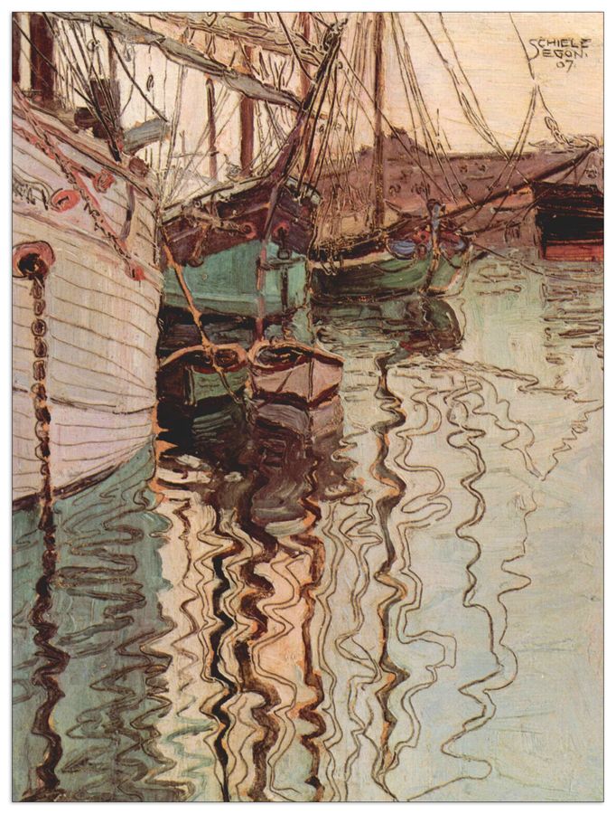 Schiele Egon  - Sailboats in wellenbewegtem water (The port of Trieste), Decorative MDF Panel (60x80cm)