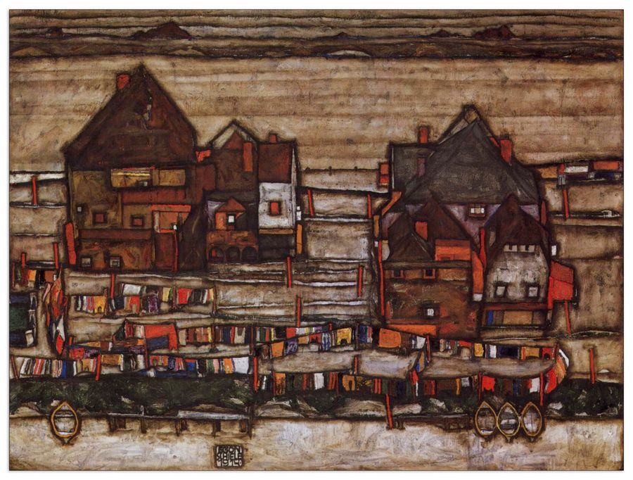 Schiele Egon  - Houses with laundry lines and suburban, Decorative MDF Panel (80x60cm)