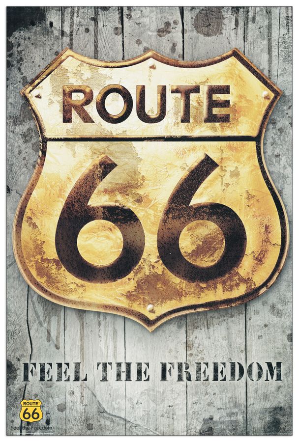 Null - Route 66 Golden Sign, Decorative MDF Panel (60x90cm)