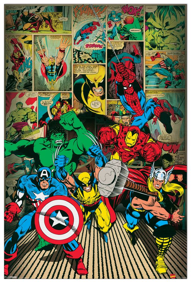 Marvel Comics - Here Come the Heroes, Decorative MDF Panel (60x90cm)