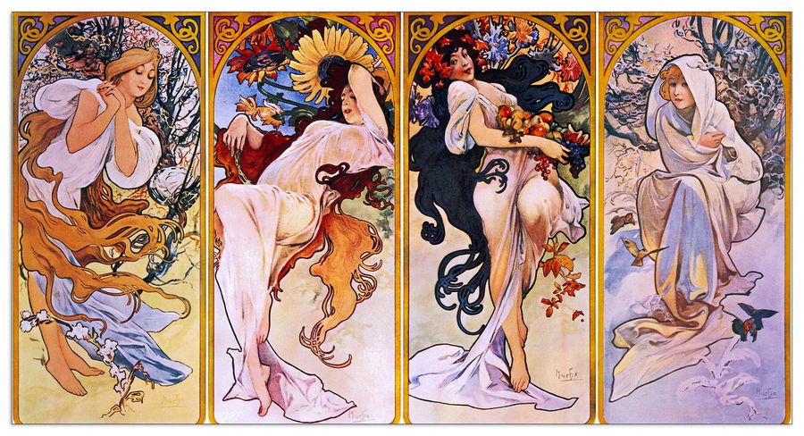 Mucha Alphonse - Four seasons, Decorative MDF Panel (140x53cm)