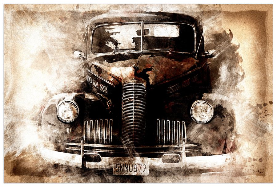 Art Studio - Old car, Decorative MDF Panel (90x60cm)