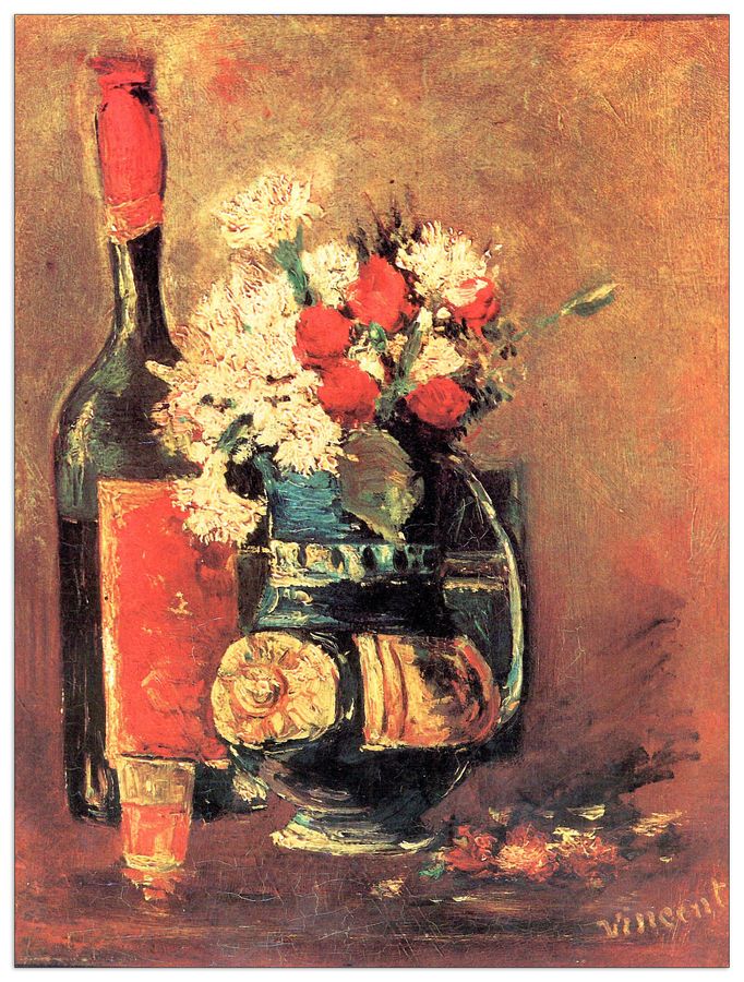 Van Gogh Vincent - Vase of white carnations and rose and bottle, Decorative MDF Panel (60x80cm)