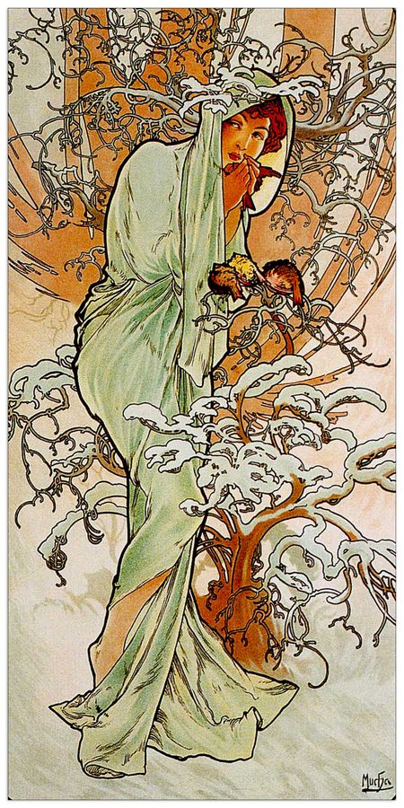 Mucha - Winter, Decorative MDF Panel (30x60cm)
