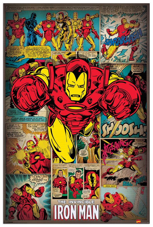 Marvel Comics - Iron Man Retro, Decorative MDF Panel (60x90cm)