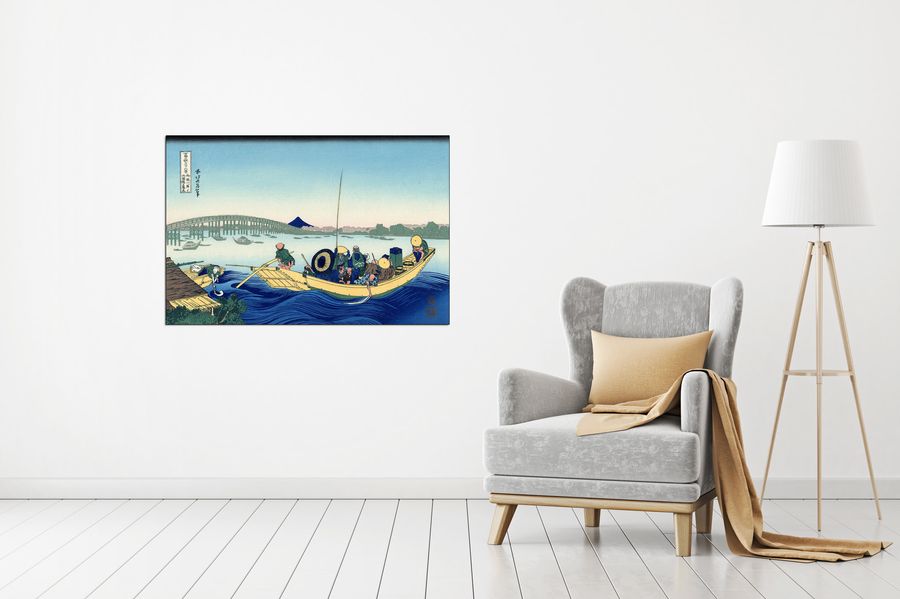 Hokusai Katsushika  - Sunset across the Ryogoku bridge, Decorative MDF Panel (90x60cm)