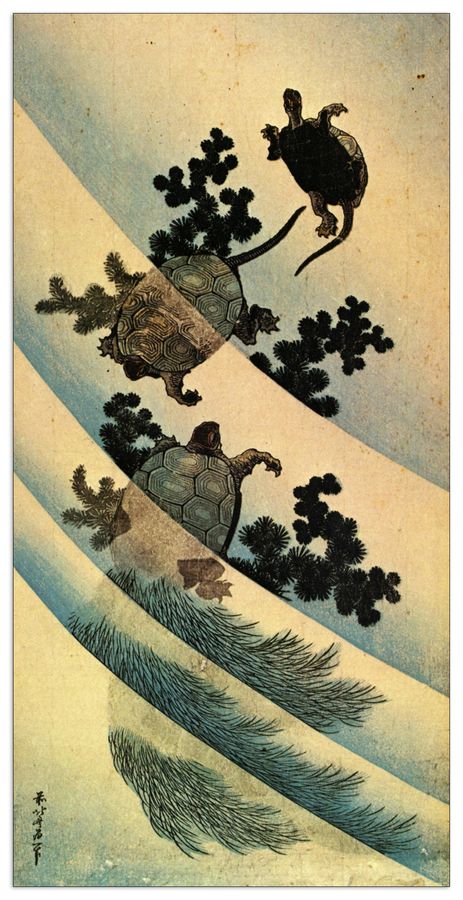 Hokusai Katsushika  - Turtles, Decorative MDF Panel (70x140cm)