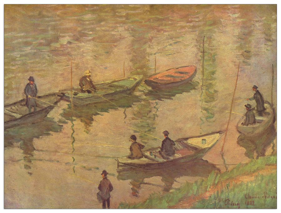 Monet Claude - Fishermen on the Seine at Poissy , Decorative MDF Panel (120x90cm)