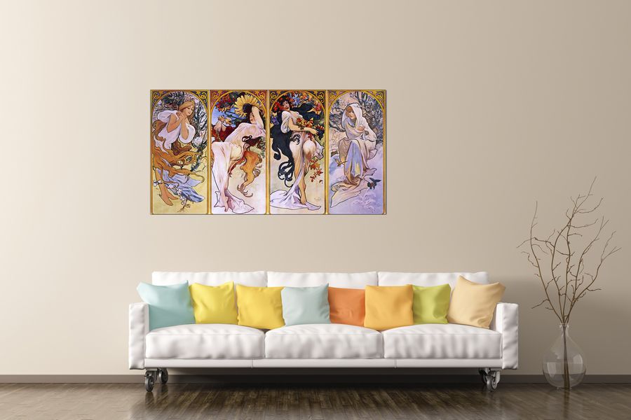 Mucha Alphonse - Four seasons, Decorative MDF Panel (140x53cm)