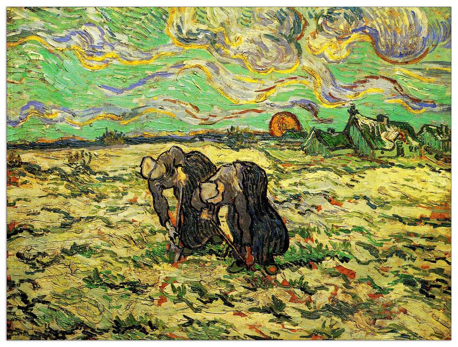 Van Gogh Vincent - Two Peasant Women Digging in Field with Snow, Decorative MDF Panel (120x90cm)