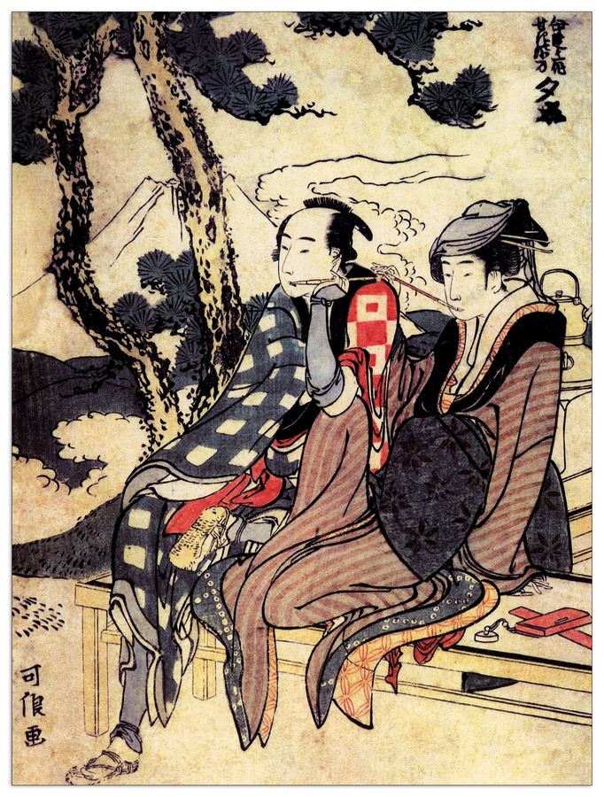 Hokusai Katsushika  - Traveling couple, Decorative MDF Panel (90x120cm)
