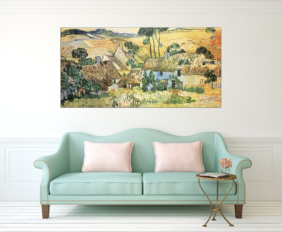 Van Gogh Vincent - Thatched houses in front of a hill, Decorative MDF Panel (140x70cm)