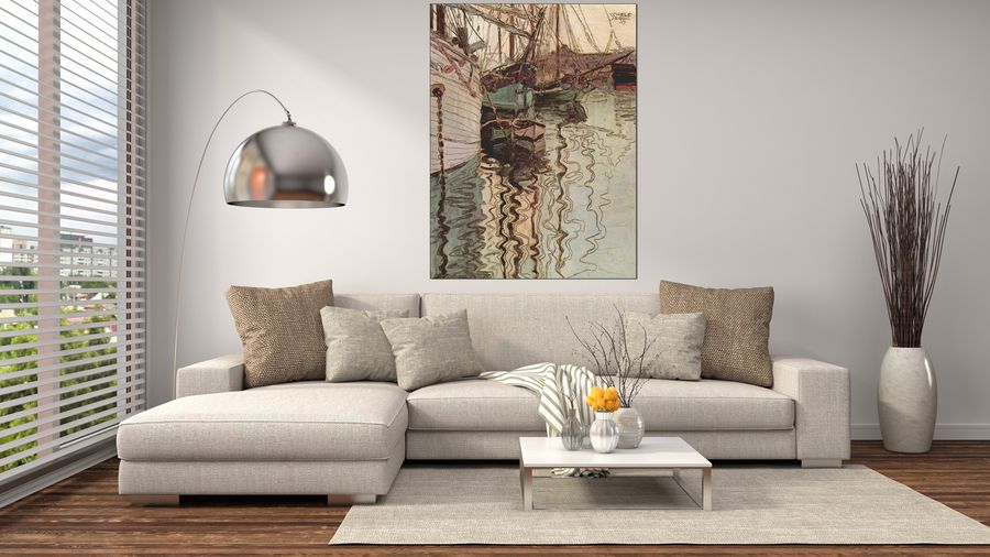 Schiele Egon  - Sailboats in wellenbewegtem water (The port of Trieste), Decorative MDF Panel (90x120cm)