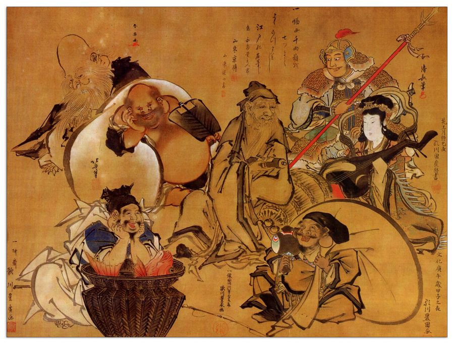 Hokusai Katsushika  - Seven gods of fortune, Decorative MDF Panel (120x90cm)