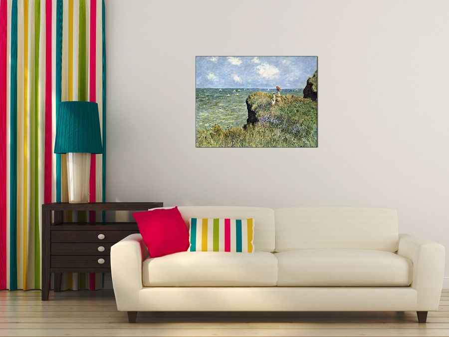 Monet Claude - Walk on the cliffs , Decorative MDF Panel (80x60cm)