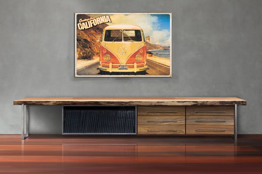 Greetings from California VW Camper van, Decorative MDF Panel (90x60cm)