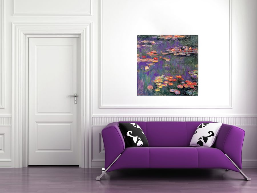 Monet - White Purple Water Lillies 9809, Decorative MDF Panel (100x100cm)