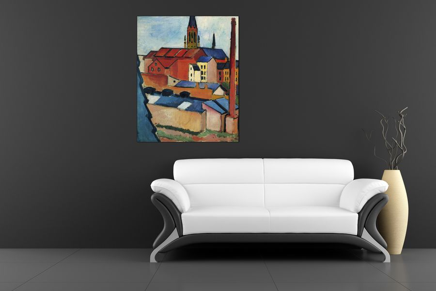 Macke August - St. Mary's Church with houses and chimney, Decorative MDF Panel (60x80cm)