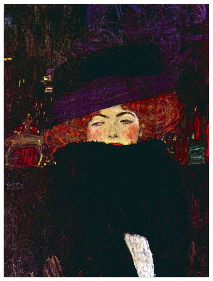 Klimt Gustav - Lady with hat and feather, Decorative MDF Panel (60x80cm)