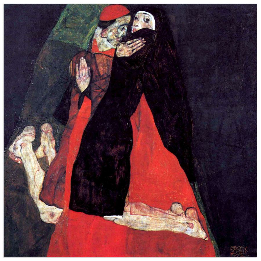 Schiele Egon  - Cardinal and Nun or The caress, Decorative MDF Panel (50x50cm)