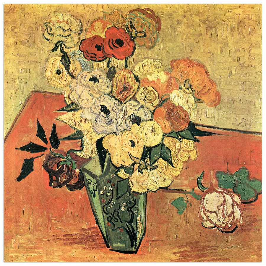 Van Gogh Vincent - Still Life with Japanese vase, roses and anemones, Decorative MDF Panel (30x30cm)