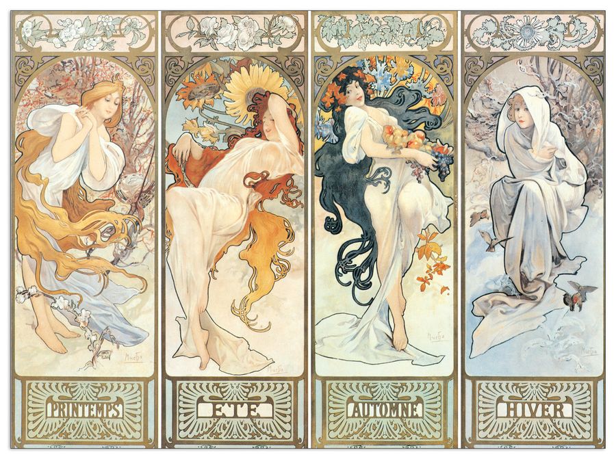 Mucha - Les Saisons, 1897 , Decorative MDF Panel (42x31cm)