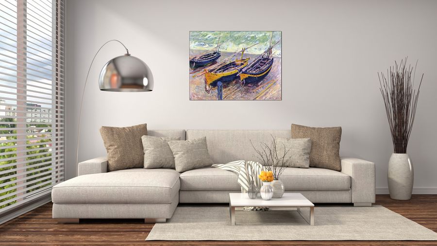 Monet Claude - three fishing boats in Eretrat, Decorative MDF Panel (80x60cm)