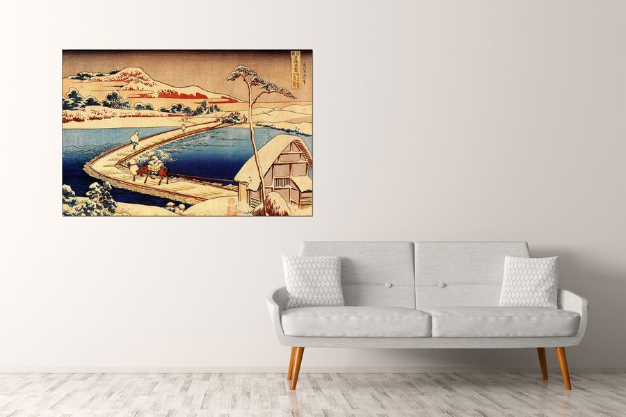 Hokusai Katsushika  - The swimming bridge of Sano, Decorative MDF Panel (135x90cm)
