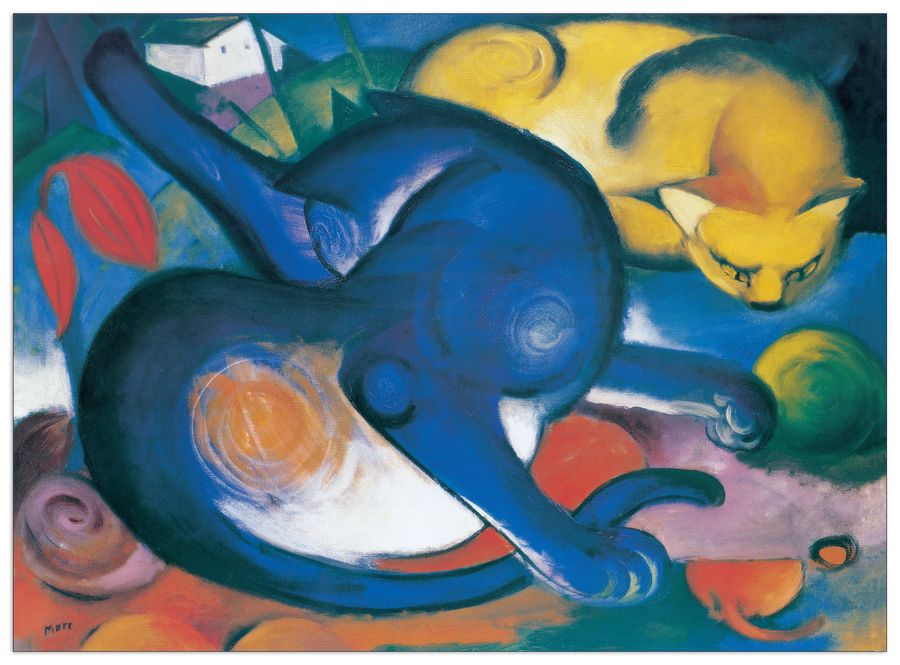 Marc - Zwei Katzenblau Und Gelb, Decorative MDF Panel (140x102cm)