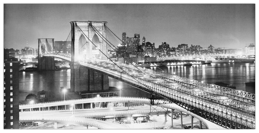 Gendreau - Brooklyn Bridge At Night, Decorative MDF Panel (100x50cm)