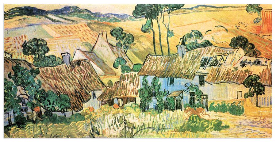 Van Gogh Vincent - Thatched houses in front of a hill, Decorative MDF Panel (140x70cm)