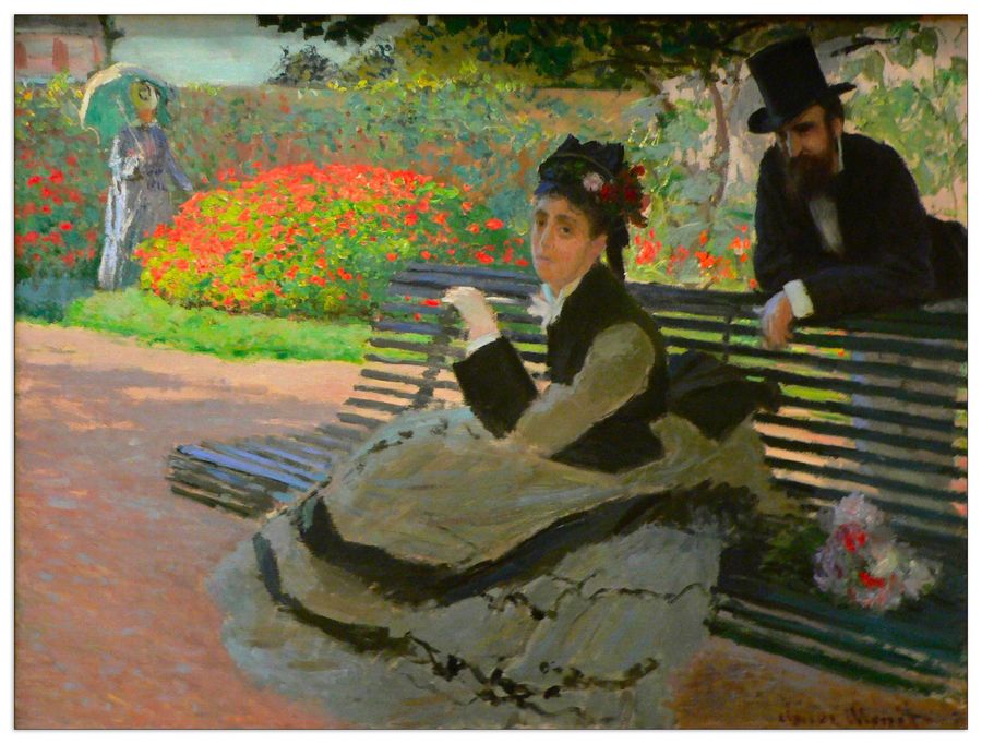 Monet Claude - Camille Monet on a garden bench, Decorative MDF Panel (120x90cm)