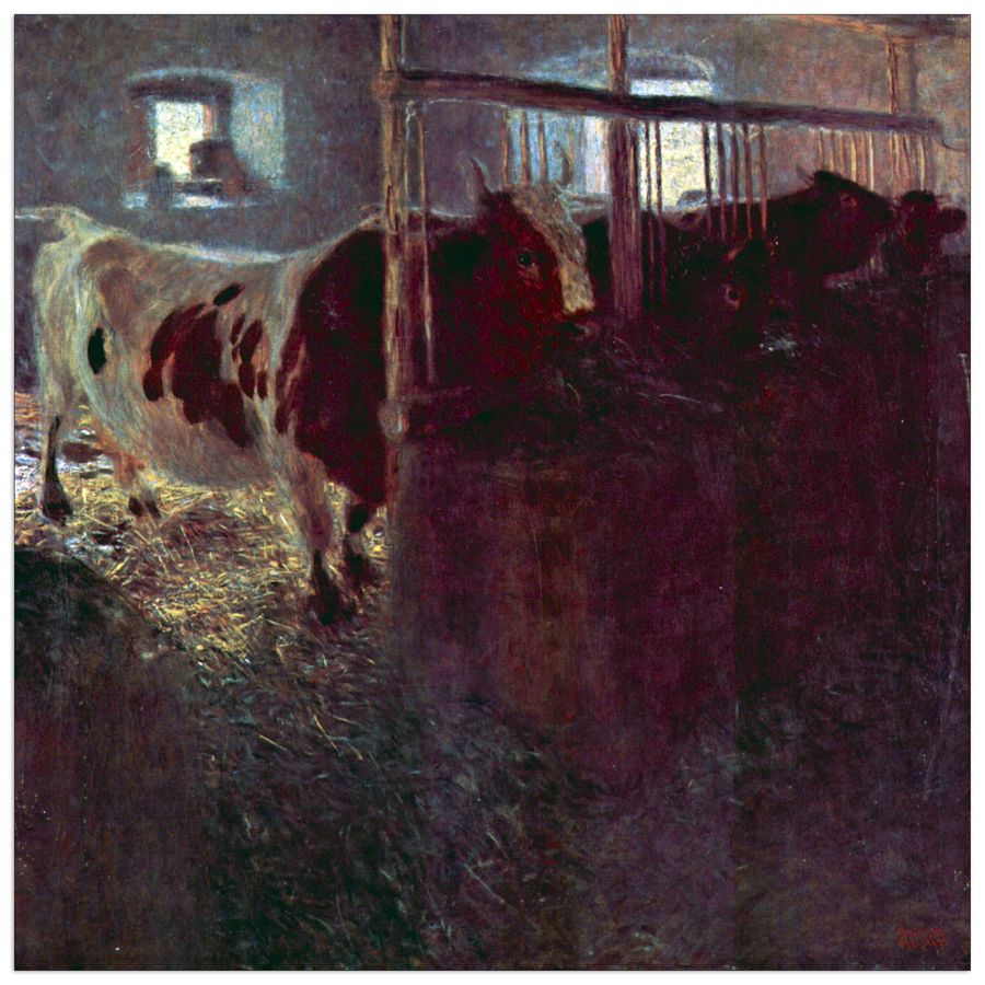 Klimt Gustav - Cows in Stall, Decorative MDF Panel (70x70cm)