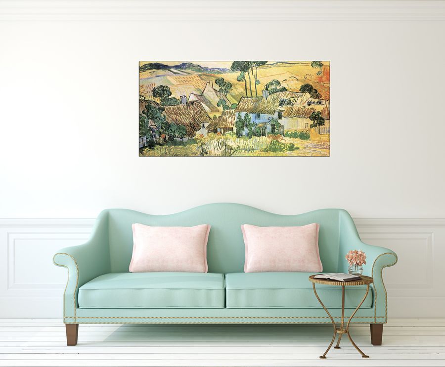 Van Gogh Vincent - Thatched houses in front of a hill, Decorative MDF Panel (100x50cm)