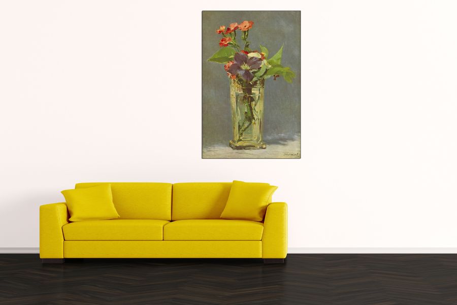 Manet Édouard - Carnations and Clematis in a Crystal Vase, Decorative MDF Panel (90x135cm)