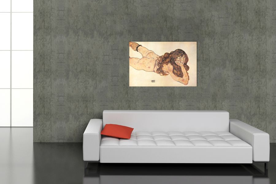 Schiele - Am Bauch Liegender Weiblicher Akt 1917, Decorative MDF Panel (140x93cm)