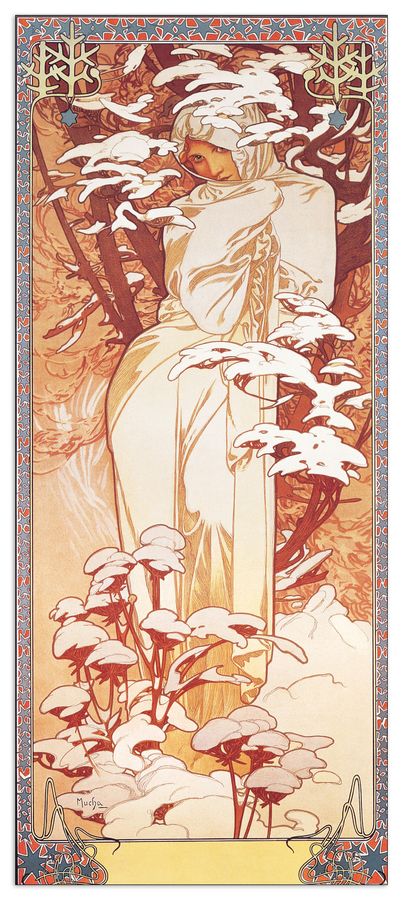 Mucha - Hiver 1900, Decorative MDF Panel (19x43cm)