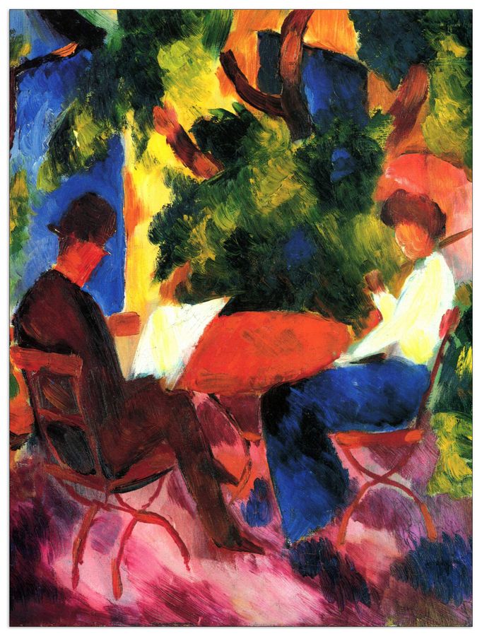 Macke August - Couple at the garden table, Decorative MDF Panel (90x120cm)