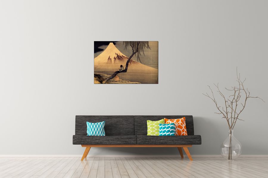 Hokusai Katsushika  - Boy in front of Fujiama, Decorative MDF Panel (90x60cm)